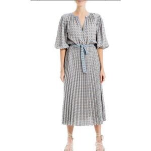 MAX STUDIO Satin Puff Sleeve Pleated MIDI Dress Women’s Large